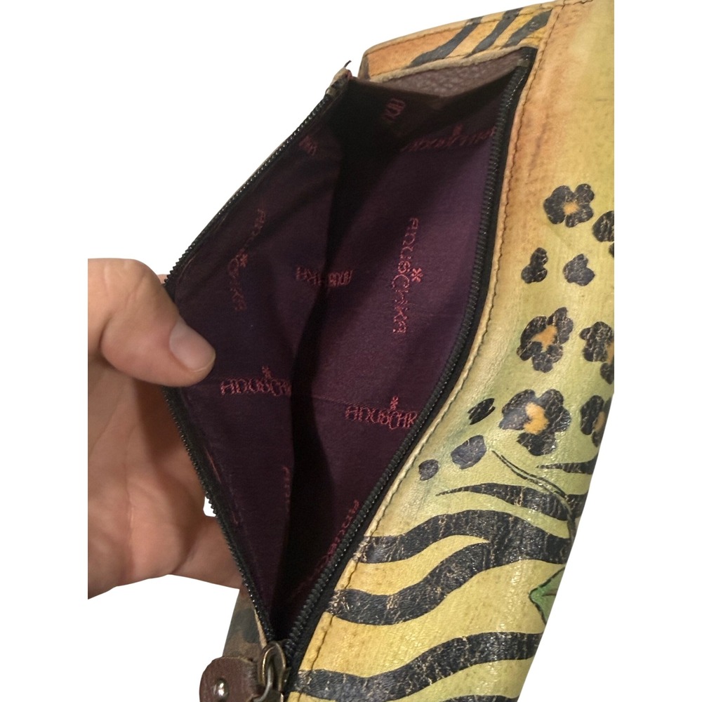 Anuschka Hand Painted Leather Trifold Wallet Floral Animal Print Multi Color - Picture 6 of 10